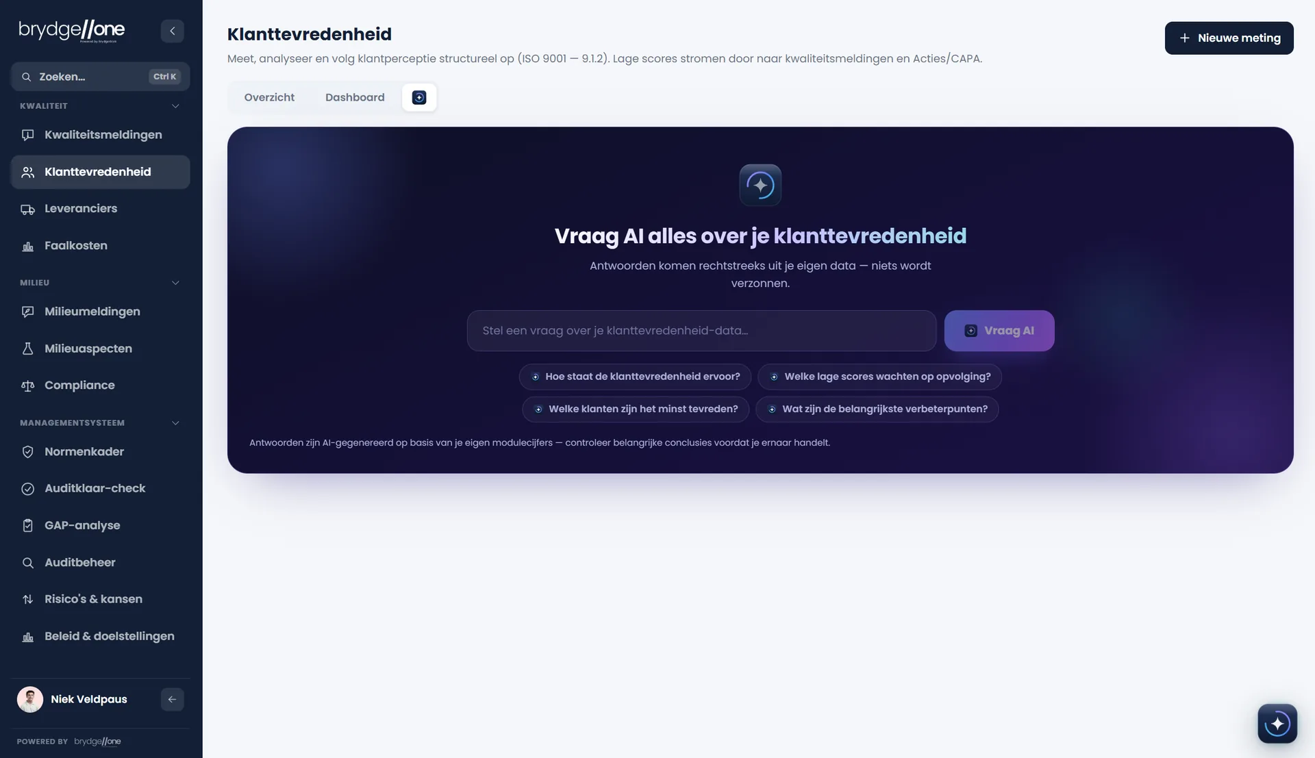 BrydgeAI, waar je vragen over klanttevredenheid in gewone taal stelt