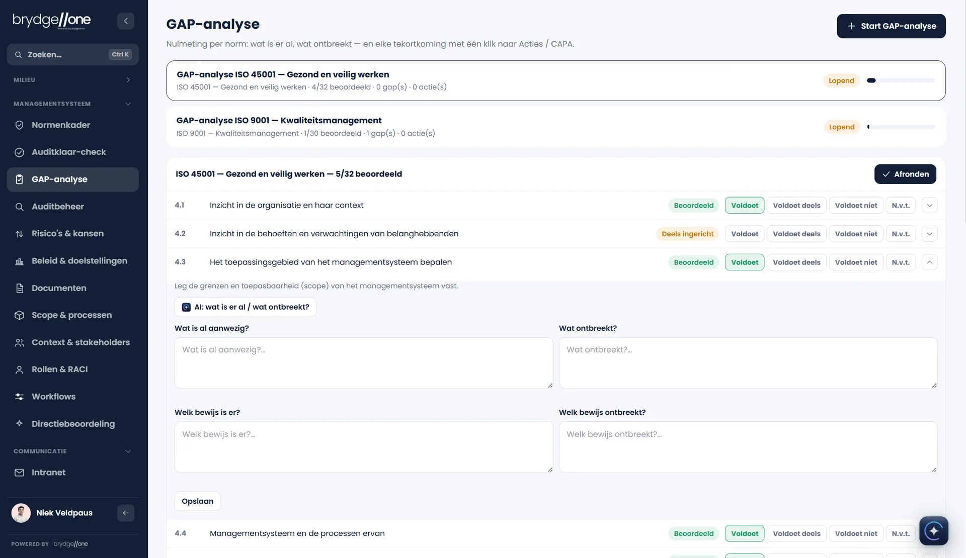 GAP-analyse voor ISO 45001 en ISO 9001